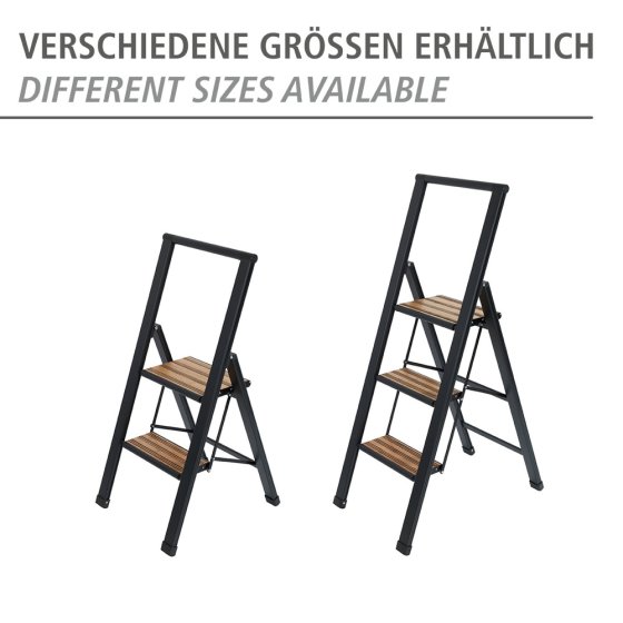 Alu-Design Klapptrittleiter 2-stufig Schwarz, rutschsichere XXL-Stufen 