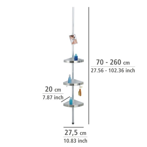 Teleskop Duschecke Premium, mit 3 Ablagen und Spiegel, satiniert 