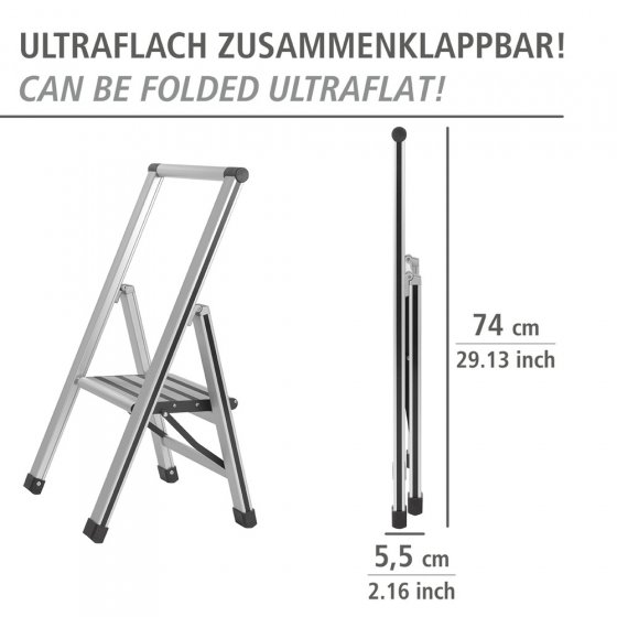Alu-Design Klapptrittleiter 1-stufig Silber, rutschsichere XXL-Stufen