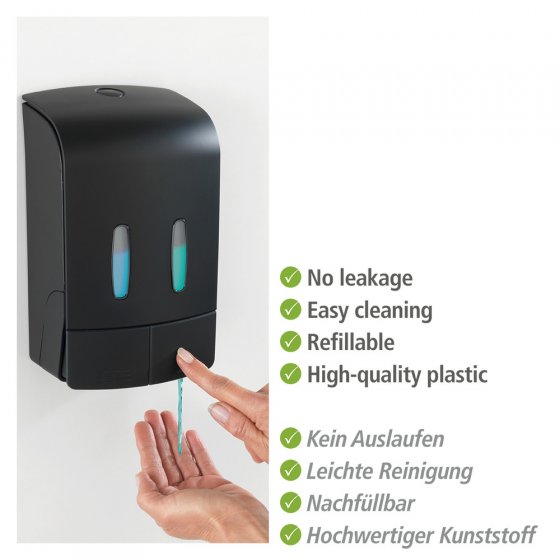 2-Kammer Desinfektionsmittel- und Seifenspender Mod. Tartas Schwarz, Füllmenge je Kammer: 480 ml 