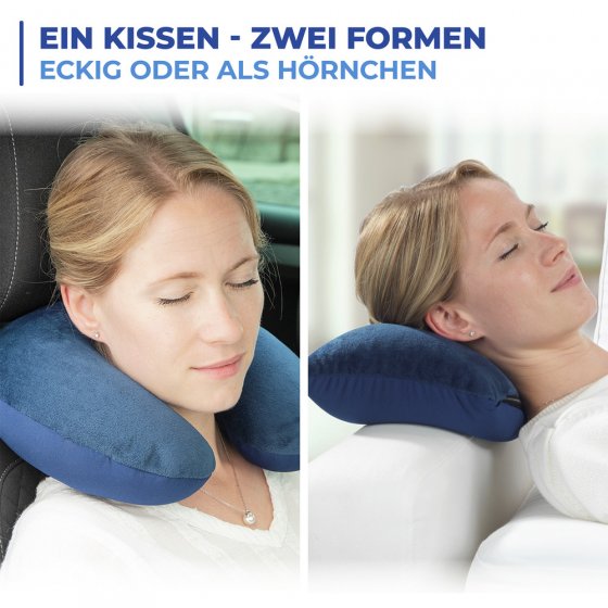 Reisekissen mit Nackenstütze, komfortables 2-in-1 Reise-Kopfkissen mit stützendem Nackenhörnchen 