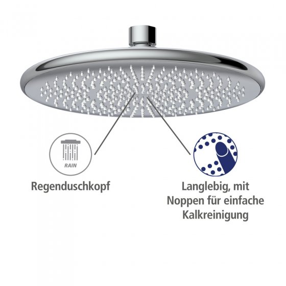 Regenduschkopf Watersaving Ø 22,5 cm, Universal-Kopfbrause mit Wasserspar-System