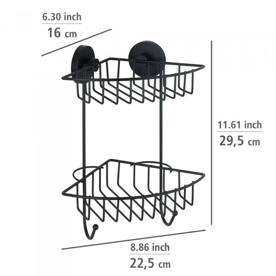 Vacuum-Loc® Eckregal 2 Etagen Mod. Bari Schwarz, Befestigen ohne bohren 
