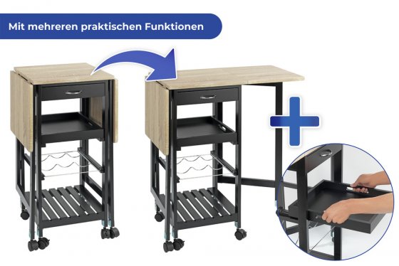 Rollwagen ausklappbar, multifunktionaler Küchenrollwagen 