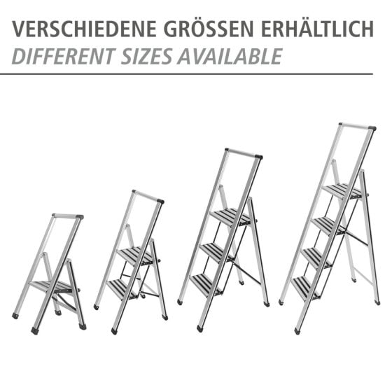 Alu-Design Klapptrittleiter 3-stufig Silber, rutschsichere XXL-Stufen 