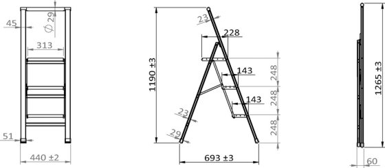Alu-Design Klapptrittleiter 3-stufig Schwarz, rutschsichere XXL-Stufen 