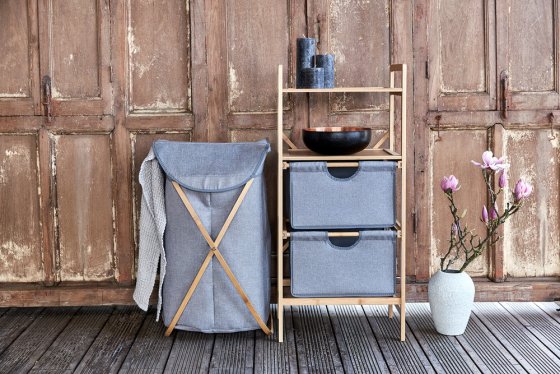 Regal Mod. Bahari aus Bambus mit 2 Schubladen, Wäscheregal aus Bambus
