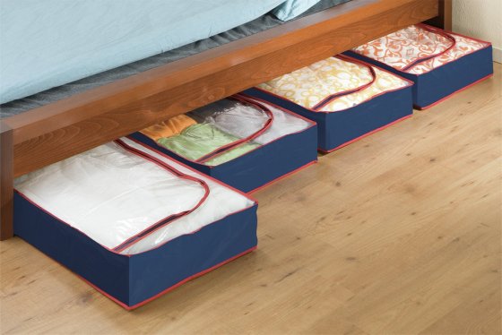 Unterbettkommode Blau-Rot 4er Set, Aufbewahrungskommoden für Saisontextilien 