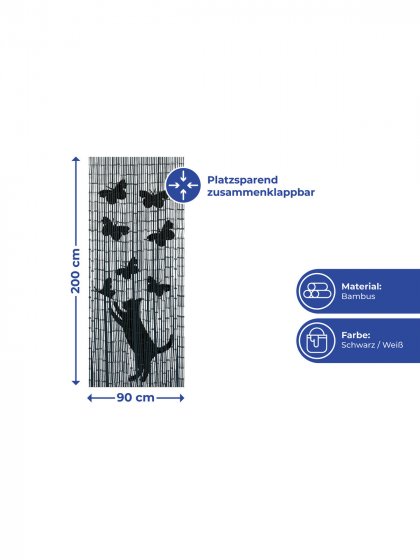 Bambusvorhang Mod. Katze und Schmetterling, 90 x 200 cm 