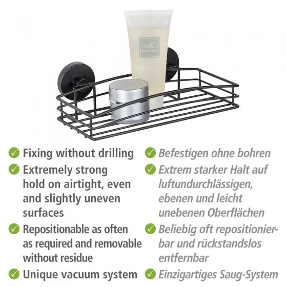 Mod. Vacuum-Loc® Wandablage Schwarz, Befestigen ohne bohren