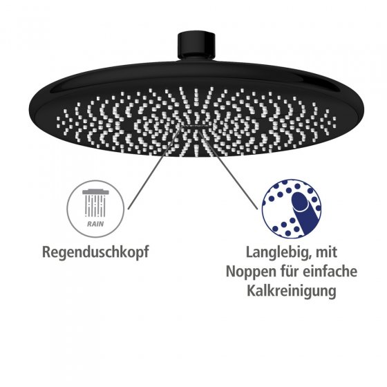 Regenduschkopf Watersaving Schwarz, Ø 22,5 cm