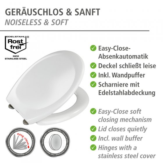 Premium WC-Sitz Mod. Ottana Weiß, aus antibakteriellem Duroplast mit Absenkautomatik 