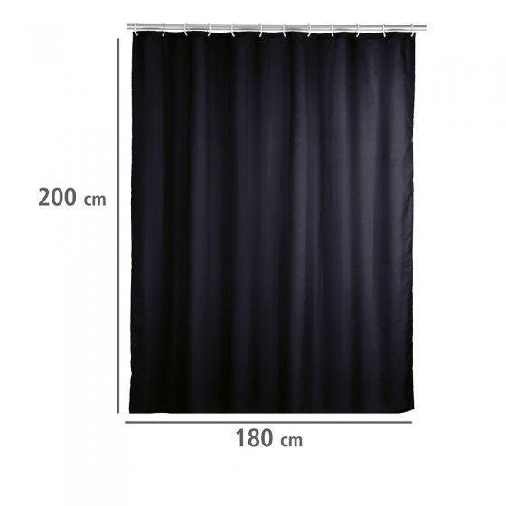 Anti-Schimmel Duschvorhang Uni Black, Textil (Polyester), 180 x 200 cm, waschbar