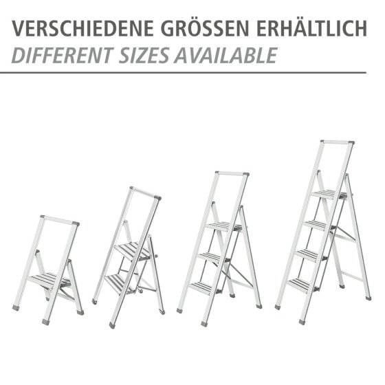 Alu-Design Klapptrittleiter 3-stufig Weiß, rutschsichere XXL-Stufen 