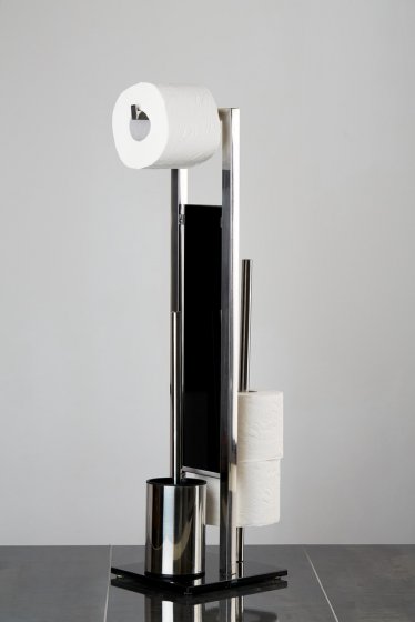 Stand WC-Garnitur Mod. Rivalta Edelstahl Glänzend, integrierter Toilettenpapierhalter