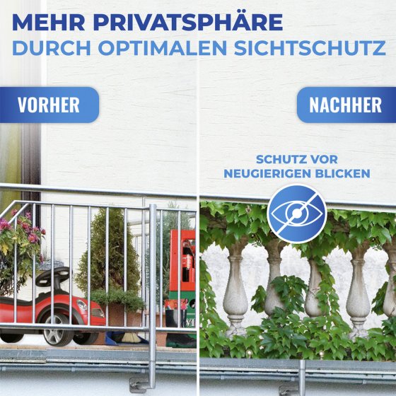 Balkon-Sichtschutz naturfrohem Efeu-Motiv, 5 m, reißfester Sichtschutz mit Efeu-Motiv 