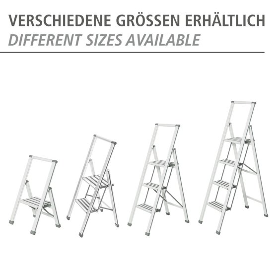 Alu-Design Klapptrittleiter 2-stufig Weiß, rutschsichere XXL-Stufen 