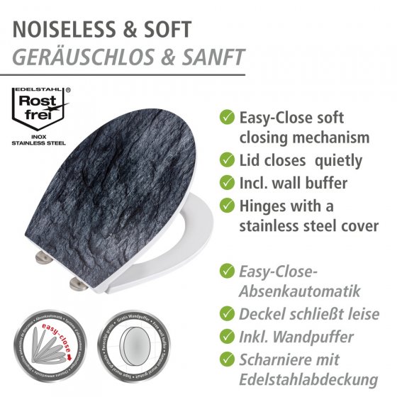 Premium WC-Sitz Mod. Slate Rock mit Relief, aus antibakteriellem Duroplast 