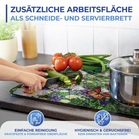 Multi-Platte Mod. Sommerwiese, Spritzschutz, Herdblende, Schneidbrett 