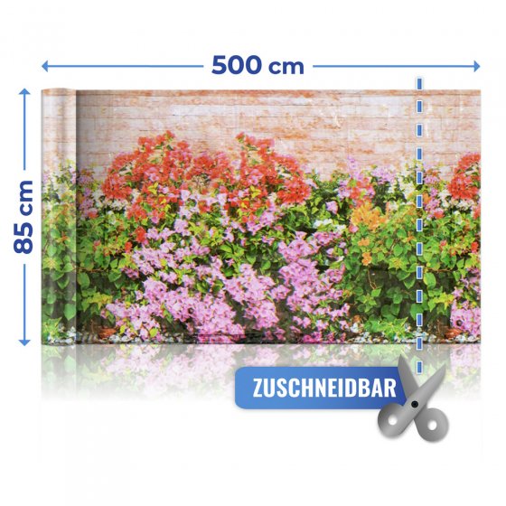 Balkon-Sichtschutz Mauer-Blumen, 5 m, UV- und witterungsbeständig 