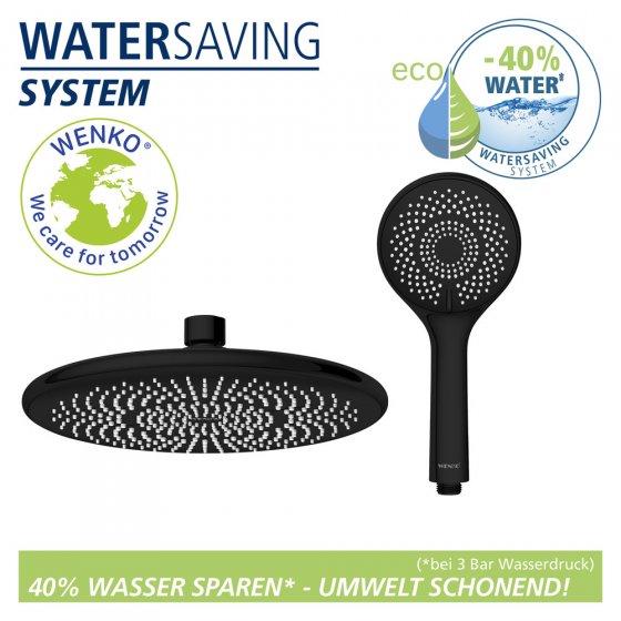 Duschsystem Watersaving Schwarz, bis zu 40 % Wasserersparnis 