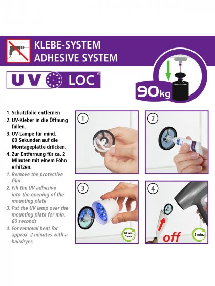 UV-Loc® Seifenspender Mod. Udine, Befestigen ohne Bohren mit innovativem Klebesystem 