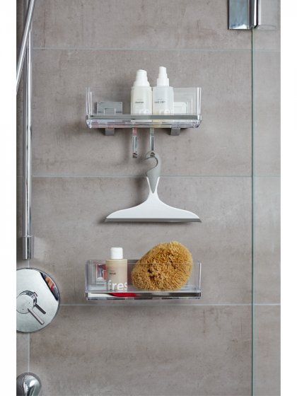 Vacuum-Loc® Wandablage mit Haken Mod. Quadro Edelstahl, Befestigen ohne bohren 
