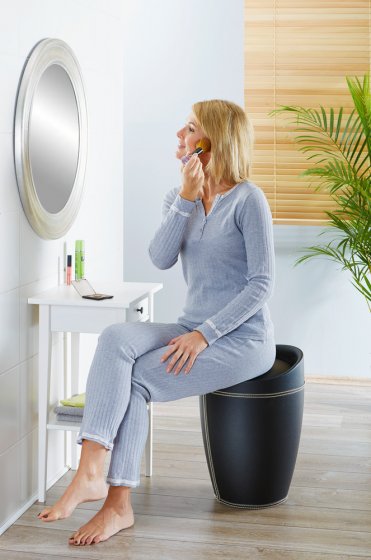 Hocker Mod. Candy Black in Lederoptik, mit Wäschesack, mit abnehmbarem Wäschesammler