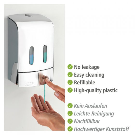 2-Kammer Desinfektionsmittel- und Seifenspender Mod. Tartas Chrom, Füllmenge je Kammer: 480 ml