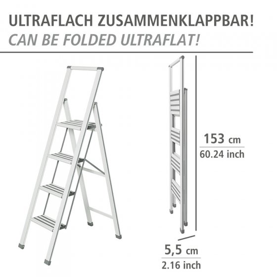 Alu-Design Klapptrittleiter 4-stufig Weiß, rutschsichere Stufen
