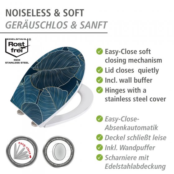 Premium WC-Sitz Mod. Big Leaves mit Relief, aus antibakteriellem Duroplast