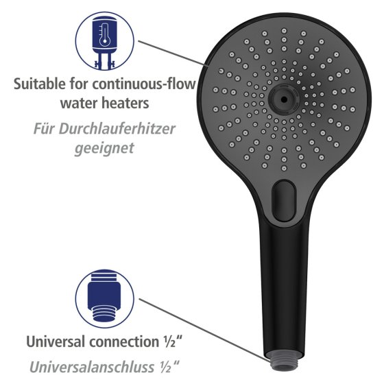 Duschkopf Mod. Ultimate Shower Schwarz/Grau, Ø 13 cm 