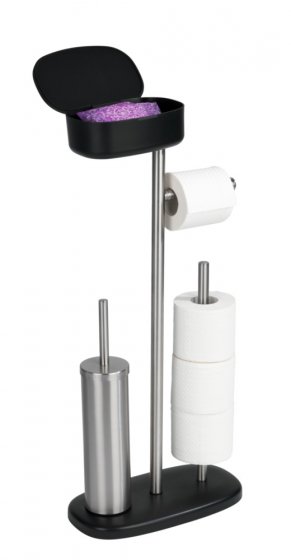 Stand WC-Garnitur mit Box Mod. Rivazza Schwarz, integrierter Toilettenpapierhalter, Ersatzrollenhalter 