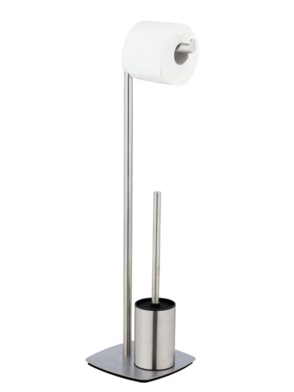 Stand WC-Garnitur Mod. Iria, Edelstahl matt, mit WC-Papierrollenhalter und WC-Bürste 