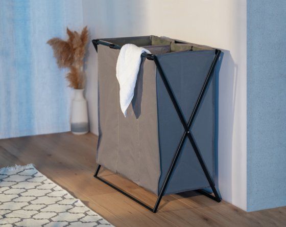 Wäschesammler Mod. Trio XL Grau, mit drei Fächern 