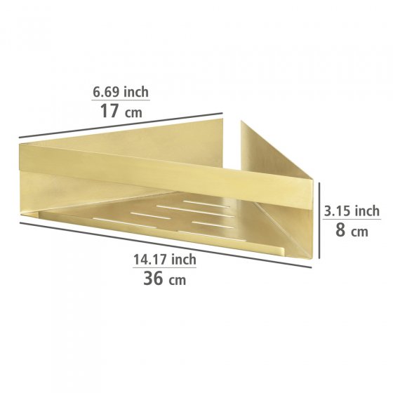 Turbo-Loc® Eckablage Mod. Genova Gold Matt, befestigen ohne Bohren mit Spezial-Klebepad 