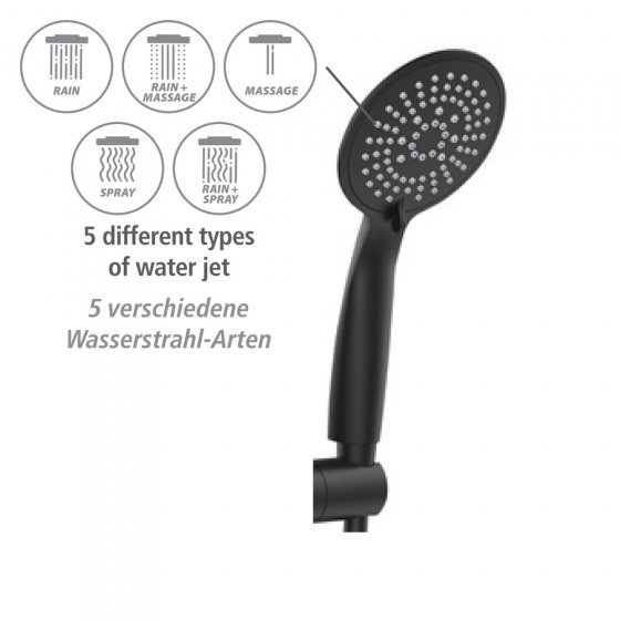 Duschsystem Mod. Young Eco mit Thermostat-Armatur Schwarz, inkl. 2 Watersaving Regulatoren 
