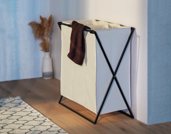 Wäschesammler Mod. Trio XL Beige, mit drei Fächern 