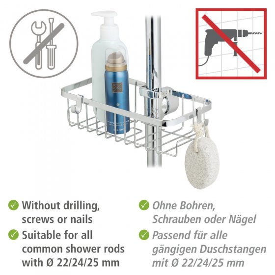 Duschstangencaddy Mod. Floresta Eckig, Anbringung ohne Bohren und Schrauben 