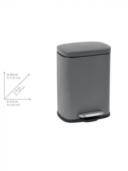 Treteimer Mod. Leno Easy-Close Grau, lackierter Stahl, Absenkautomatik 