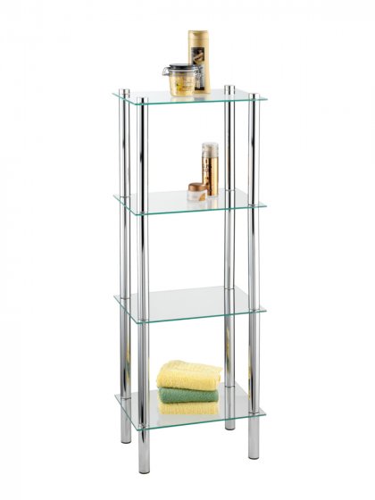 Regal Mod. Yago viereckig, 4 Ablagen, aus Edelstahl und Sicherheitsglas 