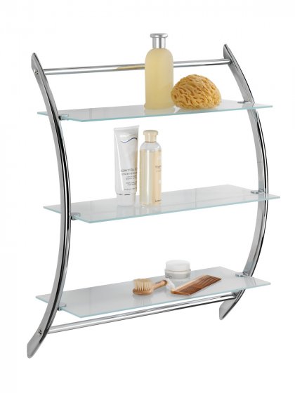 Wandregal Mod. Vermont Chrom mit 3 Glasablagen, Ablagen aus Sicherheitsglas 