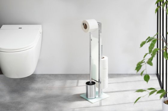 Stand WC-Garnitur Mod. Rivalta Edelstahl Matt, integrierter Toilettenpapierhalter