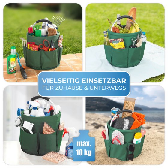 Universal Garten Caddy 16 l, Grün, mit 6 Außentaschen für Gartenwerkzeug 