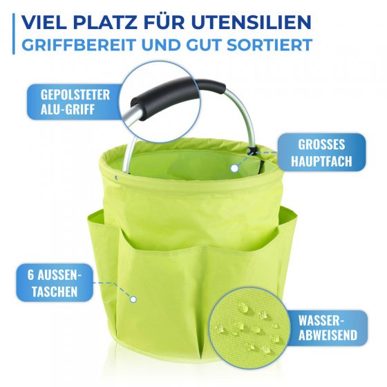 Universal Garten Caddy XL, 34 l, Grün, mit 6 Außentaschen für Gartenwerkzeug 