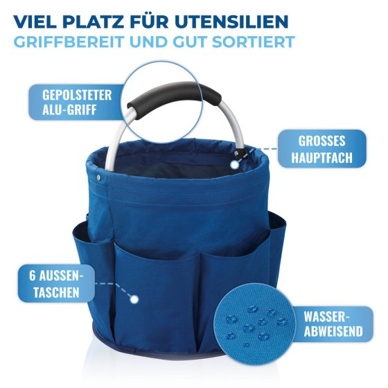 Universal Reinigungs Caddy 16 l, Blau, mit 6 Außentaschen für Schwämme und Tücher 
