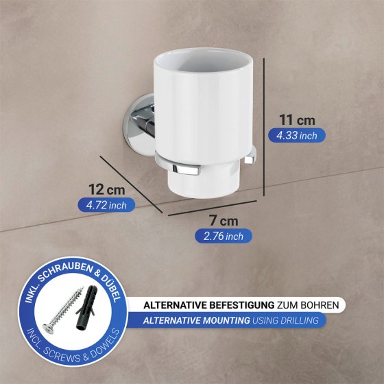 UV-Loc® Zahnputzbecherhalter Mod. Isera, Befestigen ohne Bohren mit innovativem Klebesystem 