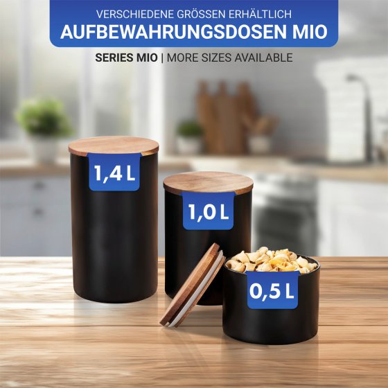Aufbewahrungsdose Mod. Mio Schwarz 1,4 L, aus Borosilikatglas