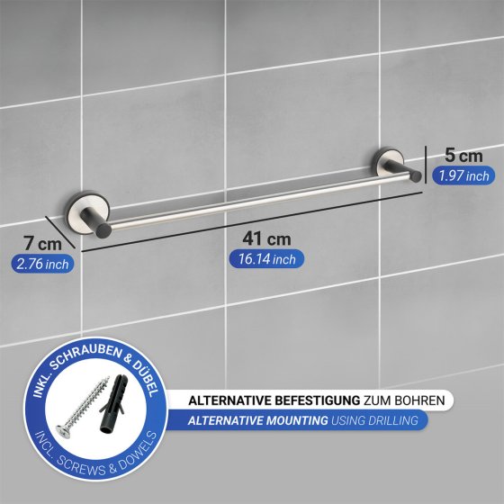 UV-Loc® Badetuchstange Uno Mod. Udine 40 cm, Befestigen ohne Bohren mit innovativem Klebesystem 
