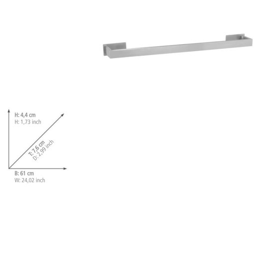 Turbo-Loc® Badetuchstange Uno Mod. Genova Matt 60 cm, Befestigen ohne bohren mit Klebepad-System 